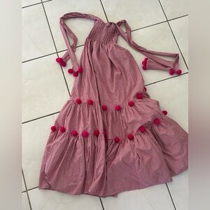 Sundress brand Red Gingham Maxi Dress with Pom Poms